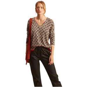 Gerard Darel 100% Merino Wool Long Sleeve Open V-Neck Floral Sweater Women's L